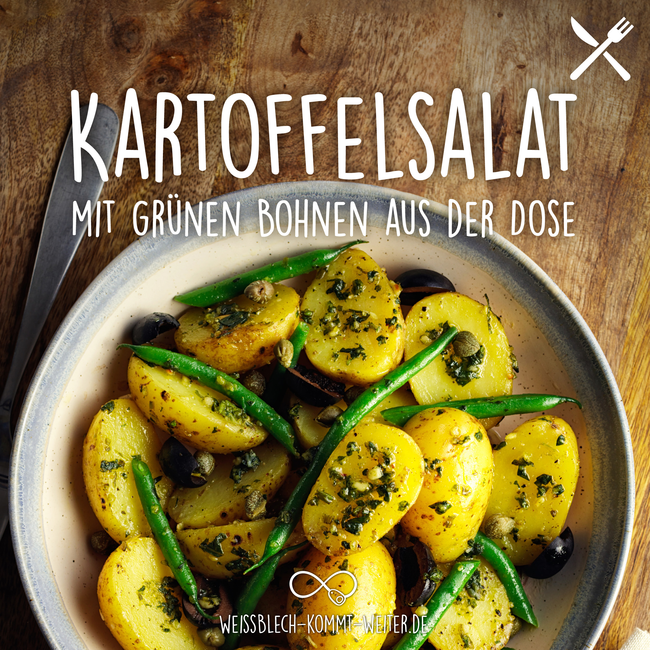 Kartoffelsalat mit grünen Bohnen aus der Dose