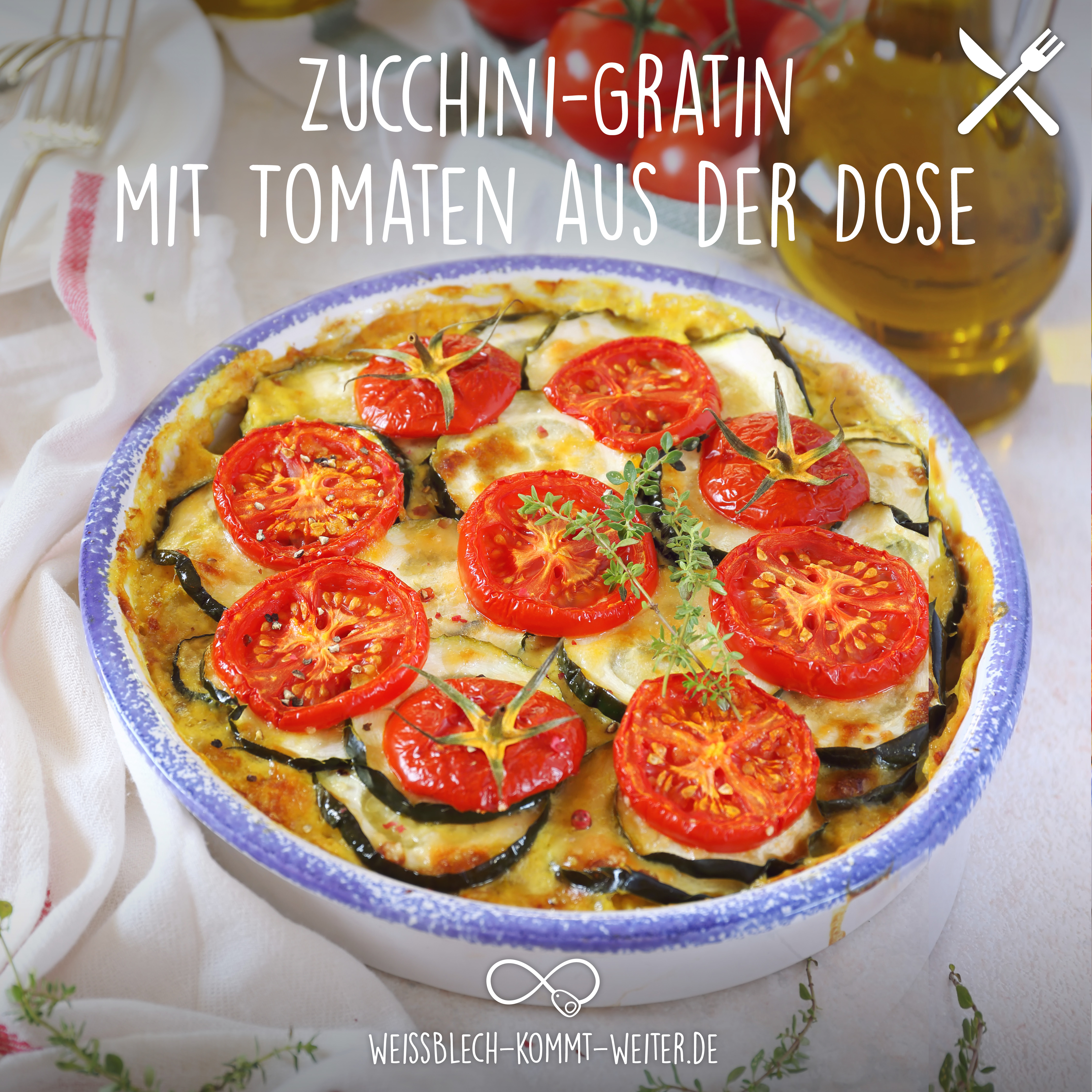 Zucchini-Gratin mit Tomaten aus der Dose