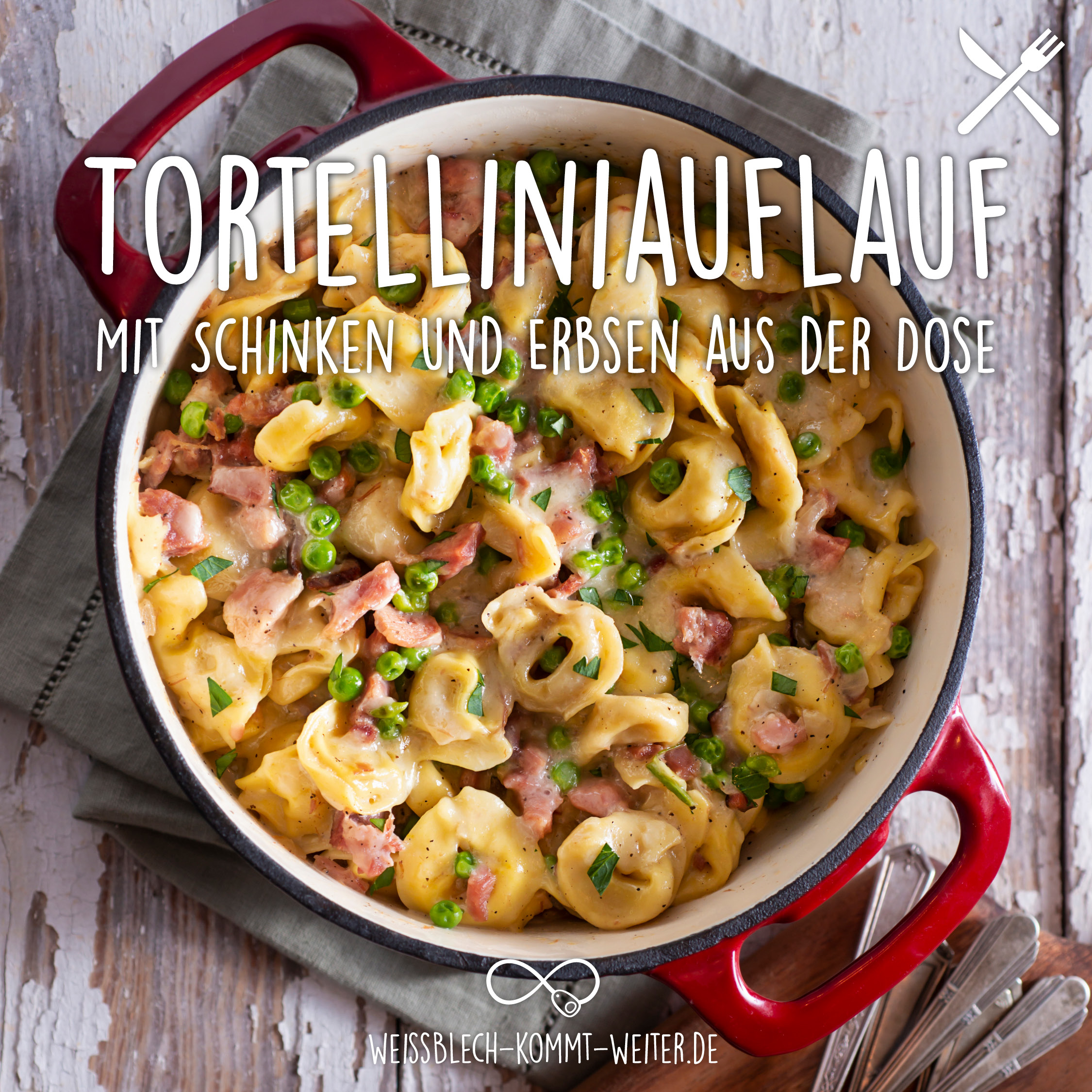 Tortelliniauflauf mit Schinken und Erbsen aus der Dose