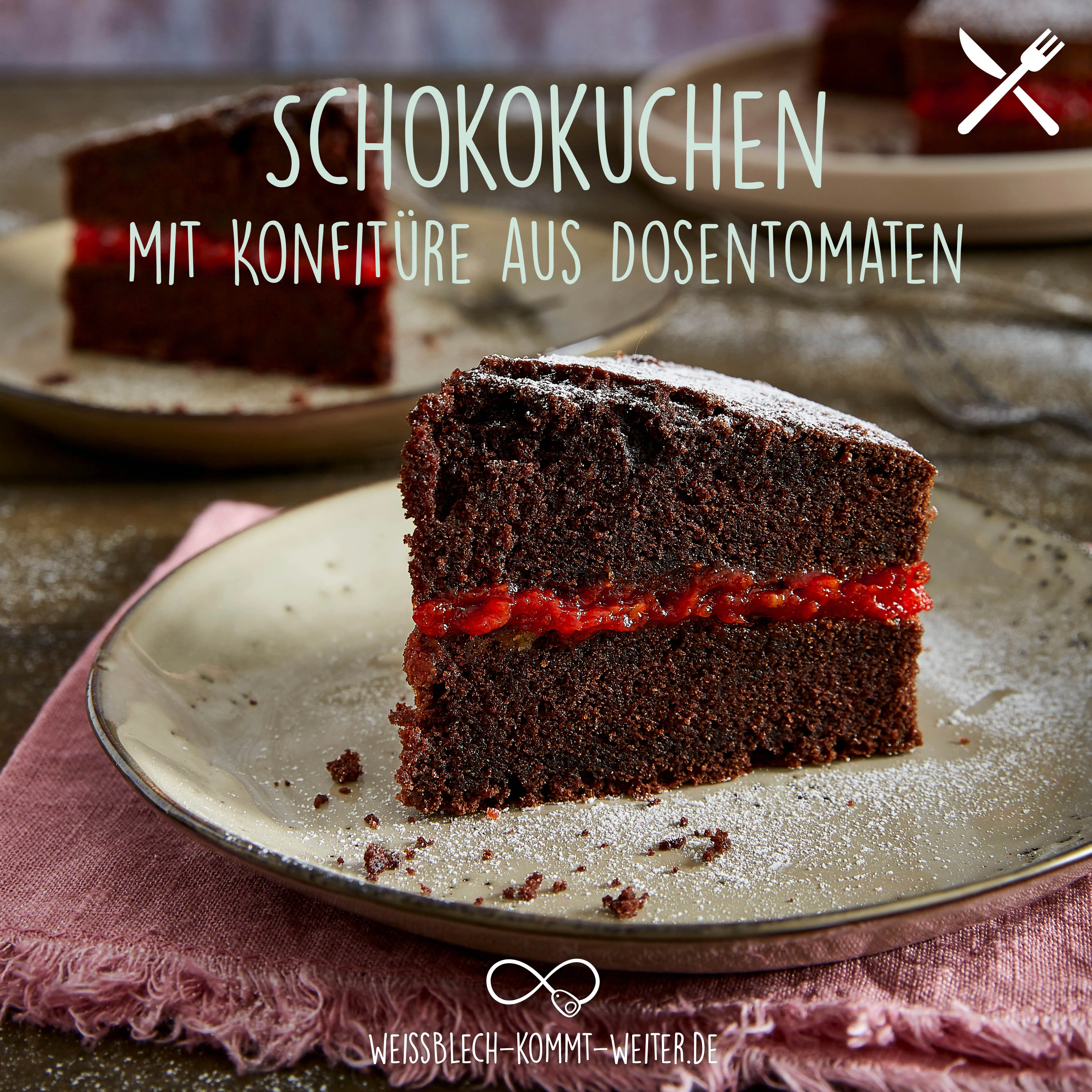 Schokoladenkuchen mit Tomatenkonfitüre